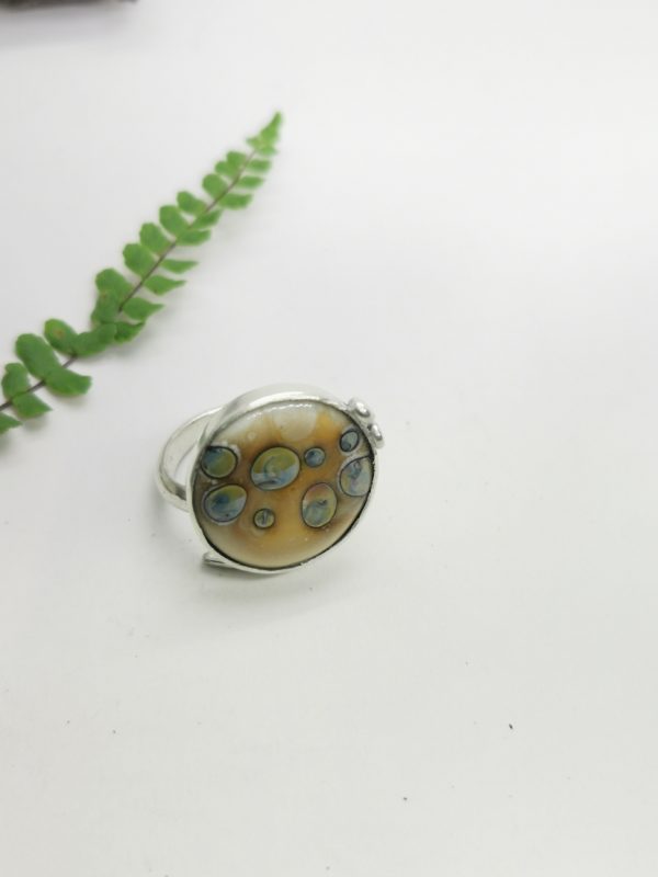 Bague cabochon verre et argent