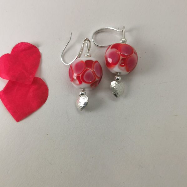 Boucles d'oreilles  "amour de perle" argent 925 et verre de murano rouge