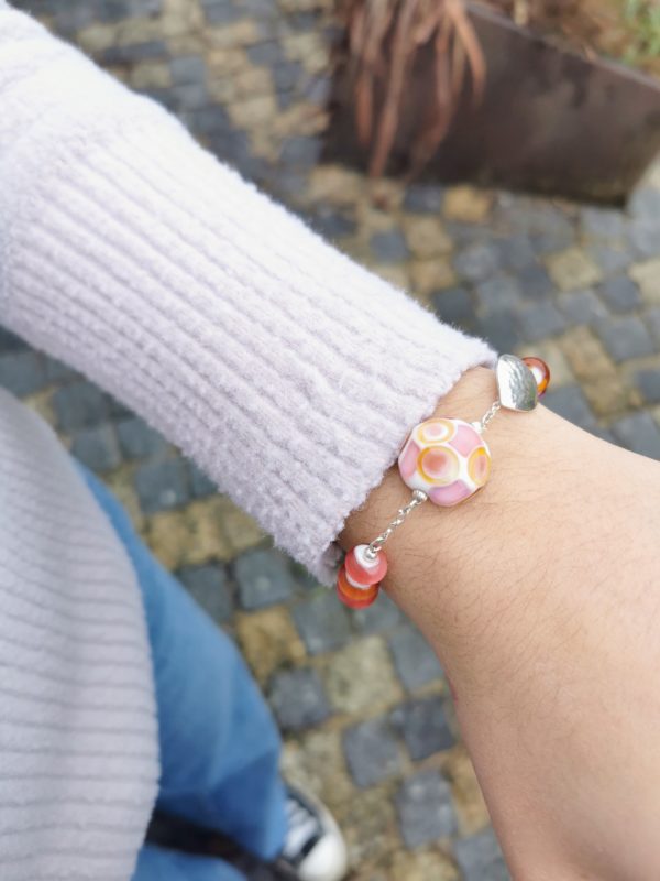 Bracelet "amour de perle" argent et perles de verre de murano rose et orange – Image 2