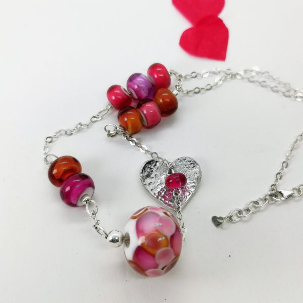 Collier "amour de perle" argent 925 et perles de verre de murano rose et orange – Image 4