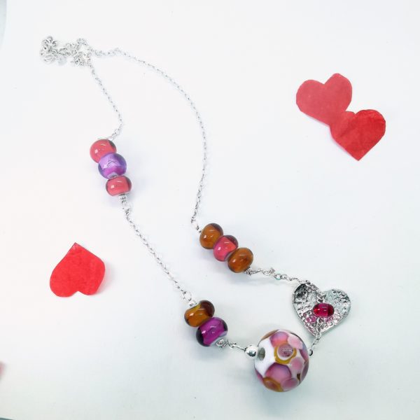 Collier "amour de perle" argent 925 et perles de verre de murano rose et orange