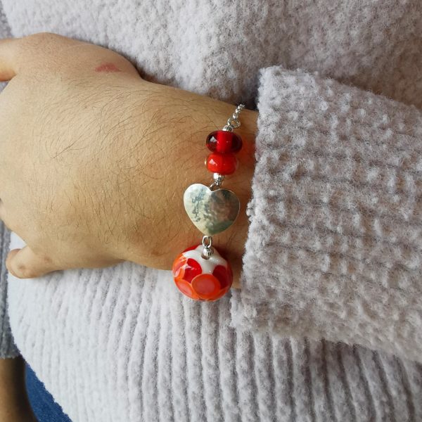 Bracelet "amour de perle" argent 925 et perles de verre de murano rouge – Image 3