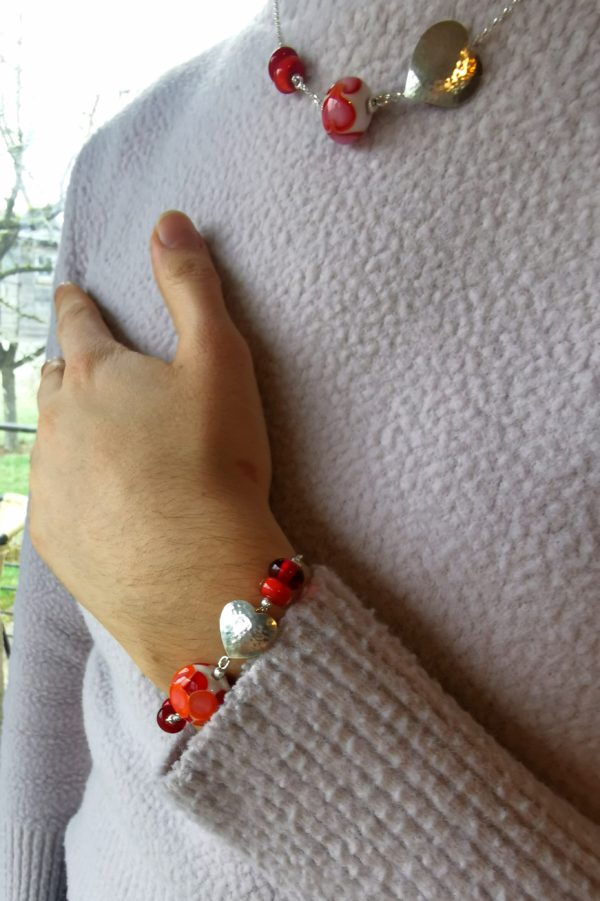 Bracelet "amour de perle" argent 925 et perles de verre de murano rouge – Image 4